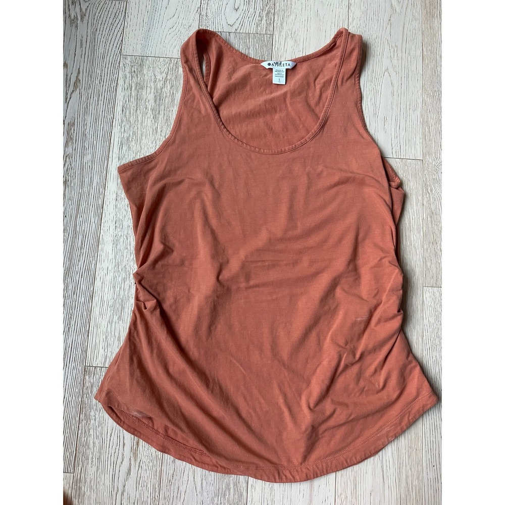 Athleta Essential Scoop Neck Tank Top Rust Orange Side Ruched Size Large